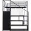 Lit mezzanine double en métal avec poste de travail à DEL intégré, garde-robe et escalier de rangement pour une zone d'étude fonctionnelle