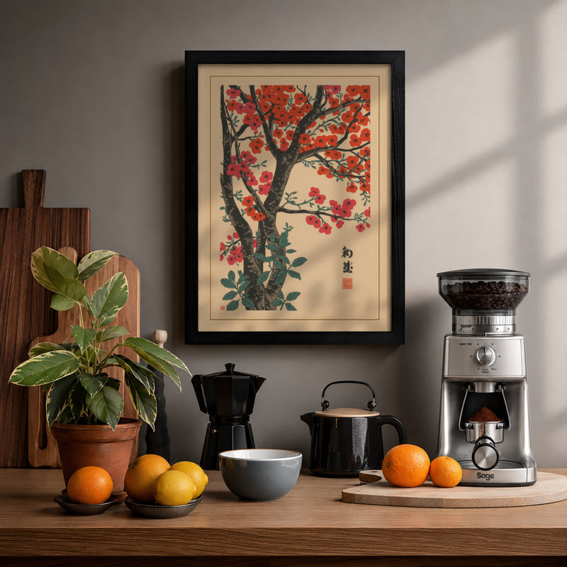 Flowering Tree In Spring Japandi - Print, Black, A4 - 29.7 x 21.0 cm