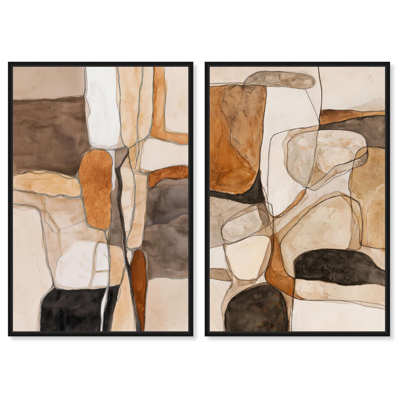 Quarry Wall Abstract Set Canvas Print Boho Gold Wall Decor Set by Art Remedy, Black Frame, 10 x 15, H 25 po x l 17 po