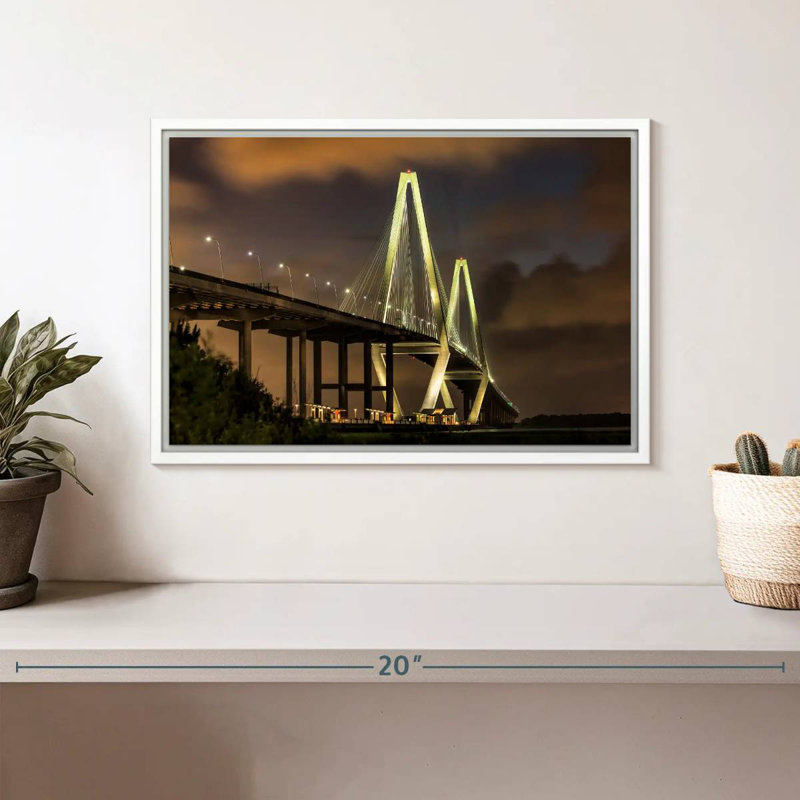 Le pont Ravenel à Charleston, Cadre flottant blanc, 13 po x 9 po