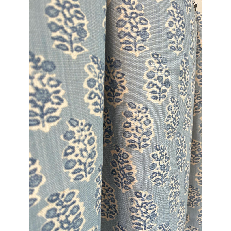 Blue Block Print Curtains, 50" W x 84" L