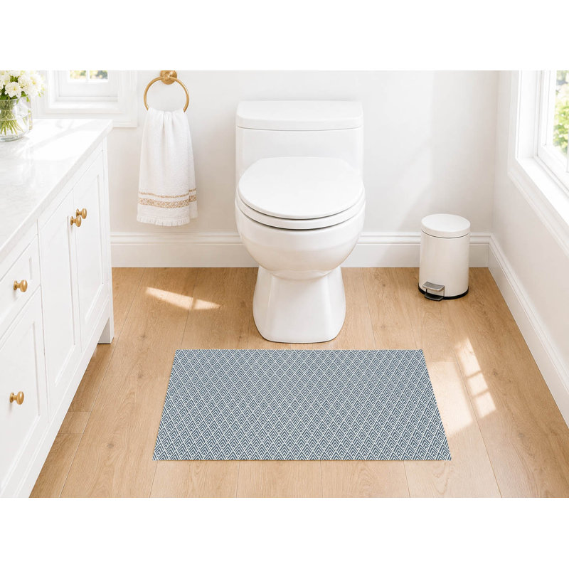 Tapis de toilette rectangulaire antidérapant à chevrons, L 34 po x L 21 po, Bleu ardoise, bleu