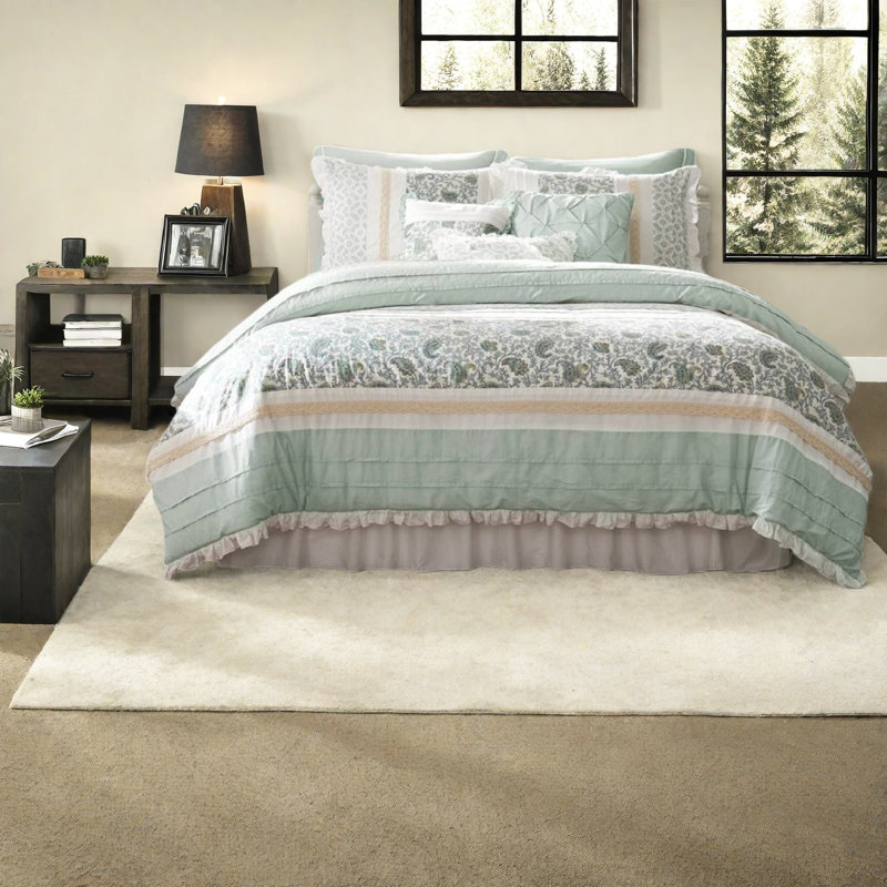 Ensembles de literie pièce en coton percale grand, confort maison de ferme turquoise