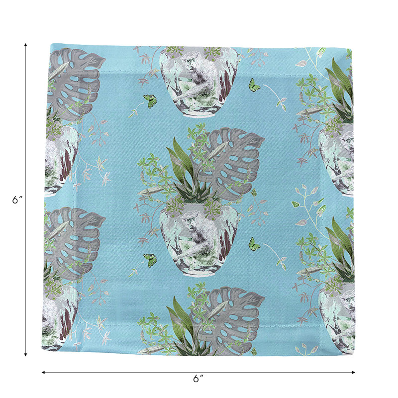 Monkey Small Jungle Cotton Sateen Cocktail Napkins, Bedford
