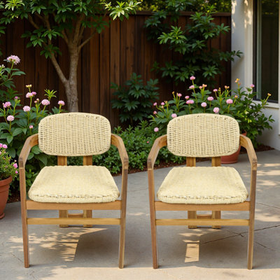 2 Set Outdoor Accent Chairs With Woven Rattan Design, Curved Backrest And Well-supported Armrests