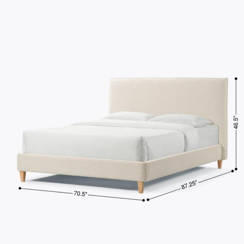 Grand lit plateforme tapissier Krystyne, Blanc crème