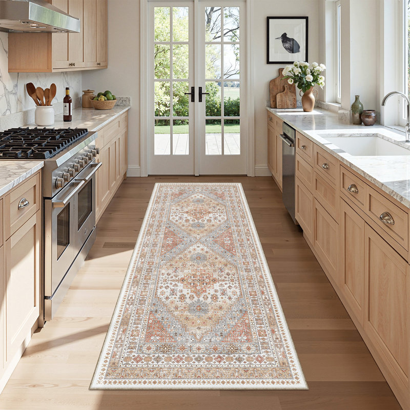 Malaika Machine-Washable Non-Slip Medallion Area Rug, Orange, Runner 2' x 5'