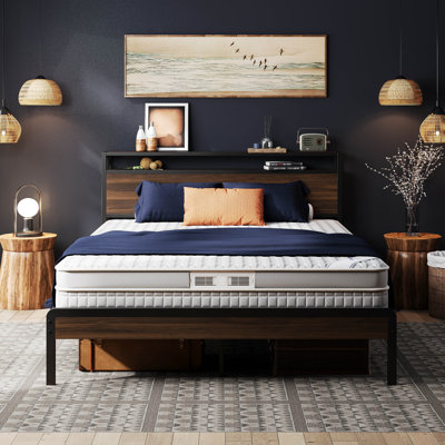 Industrial Bed Frame With Storage Headboard