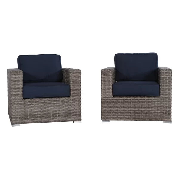 Ensemble de fauteuils club d'extérieur en osier gris avec coussins Sunbrella
