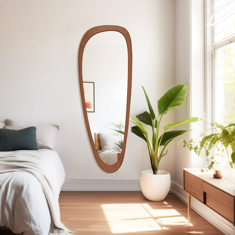 Cotesfield Solid Wood Asymmetrical Accent Mirror, Walnut, 60" x 22"