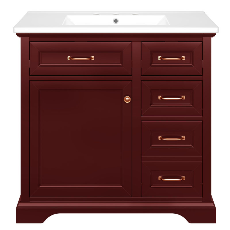 Meuble-lavabo 36 po avec lavabo en céramique, Brun