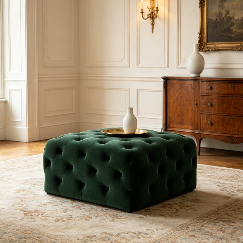 Repose-pieds carré moderne en velours capitonné capitonné Modern Light-Luxury, H 15,75 po x l 23,62 po x P 23,62 po