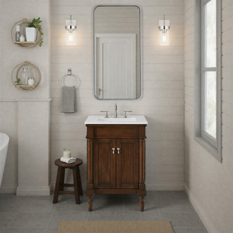 Lexington 24'' Single Bathroom Vanity with Engineered Marble Top, Walnut, Ivory White