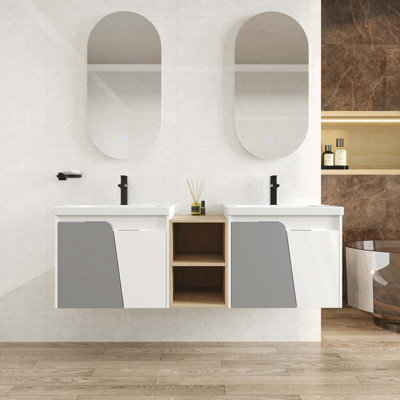 Meuble-lavabo double 59,62 po avec plateau en céramique Draedon