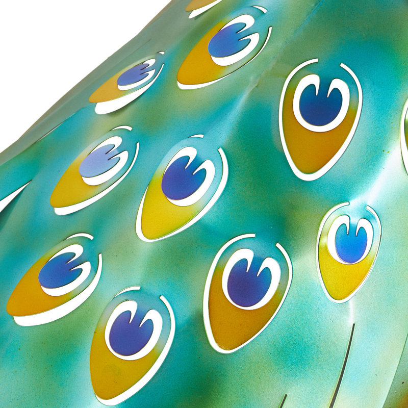 Cole And Grey Metal Peacock Blue Decorative Garden Sculpture With Gold Legs And Teal Wings