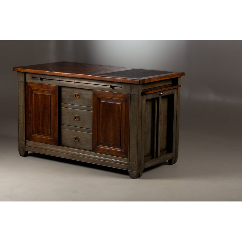 Escoffier 59 " W Kitchen Island with Solid Wood Top