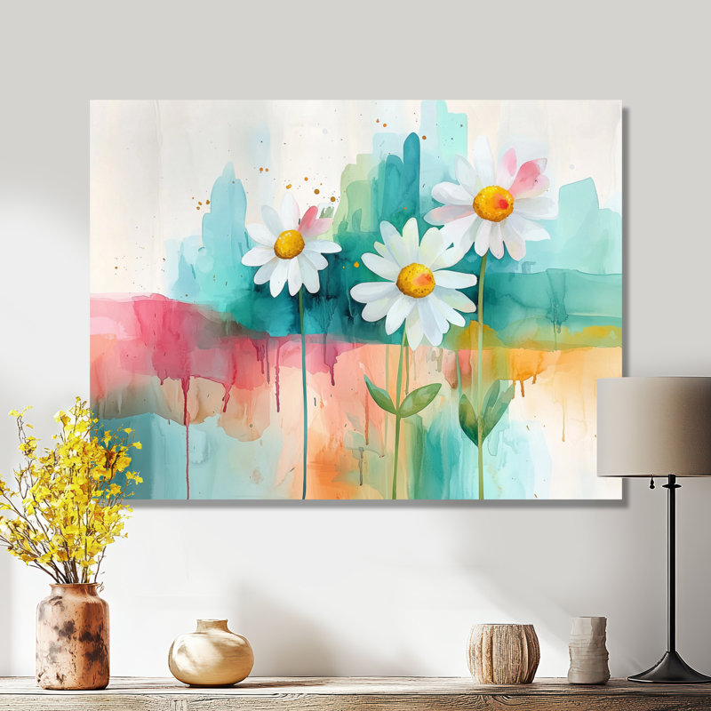 Minimalisme marguerites fleur dans le désert Blossom III - marguerites, art mural en métal, H 12 po x l 20 po