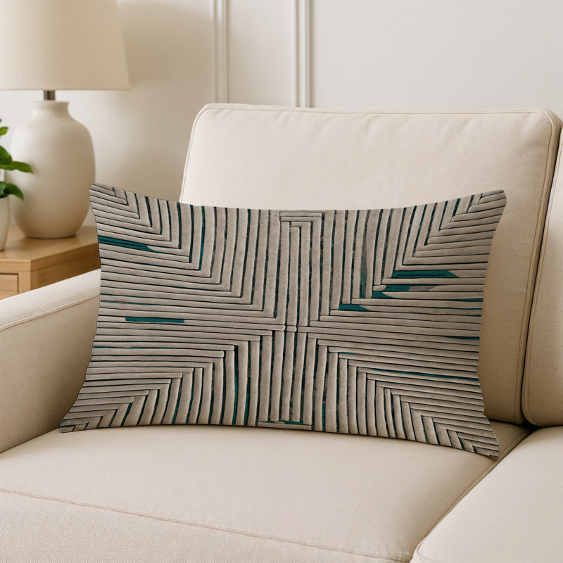 Coussin décoratif intérieur et extérieur Modern, Gris / taupe / vert abstrait, Rectangle H 25 po x l 18 po