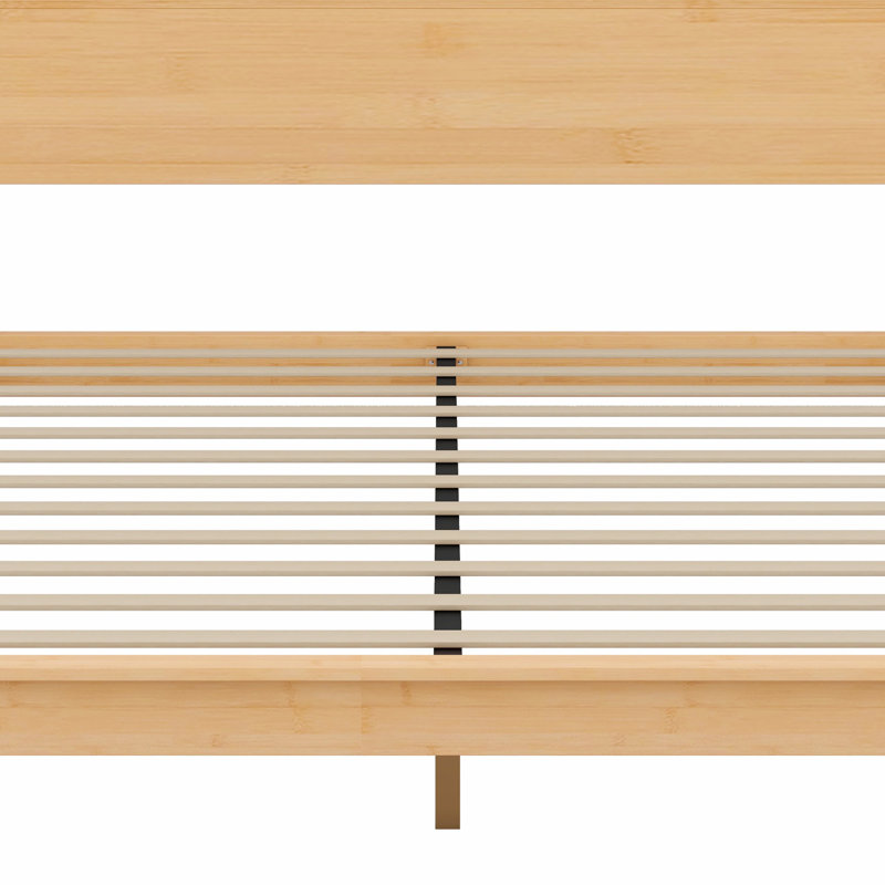 Lit plateforme moderne en bois avec support à lattes, Naturel, Lit double
