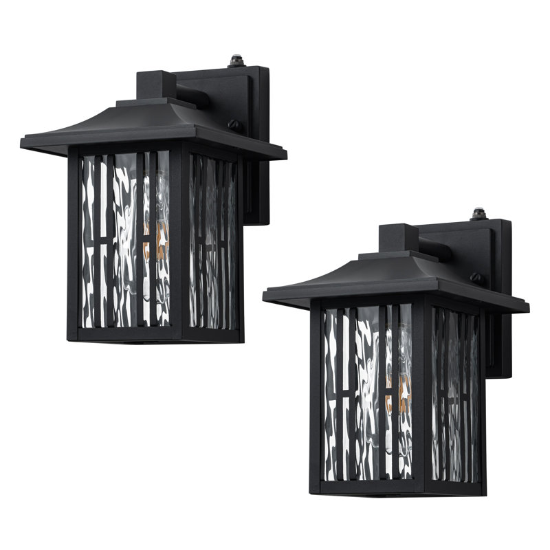 10 In. Powder-coated Black Dusk To Dawn Outdoor Wall Lantern Sconce With Clear Water Glass