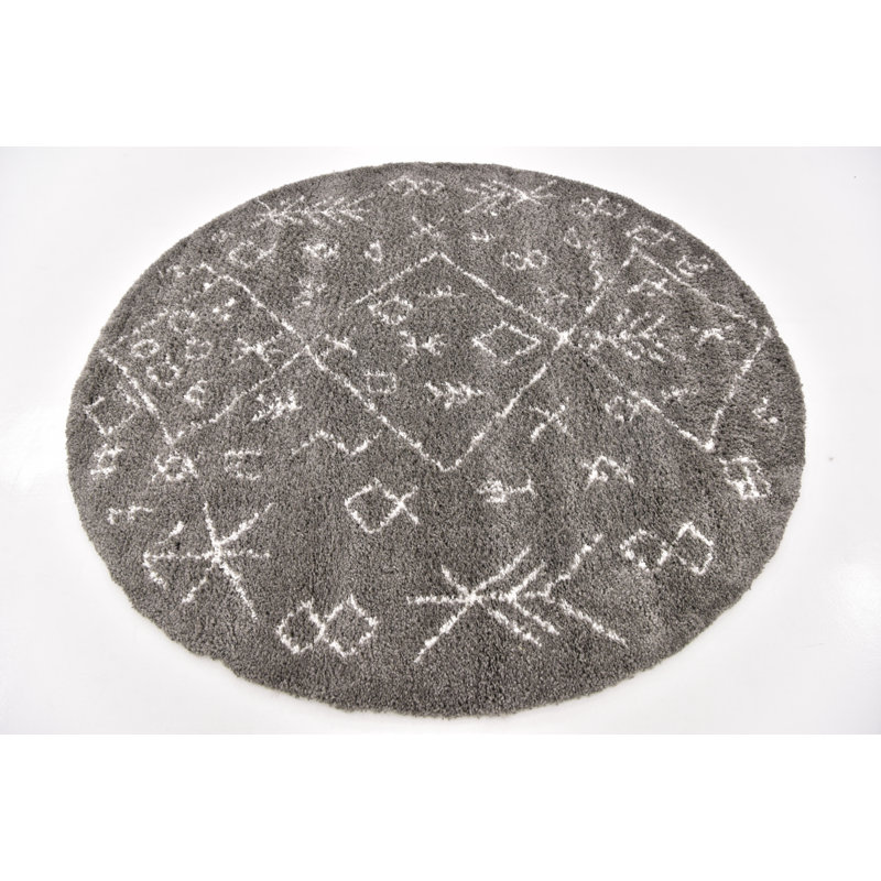 Jonnye Southwestern Area Rug, Round 8', Gray/Ivory