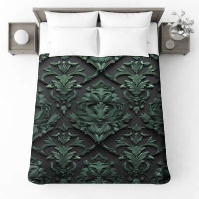 Couvre-lit matelassé damassé vert orné toutes tailles