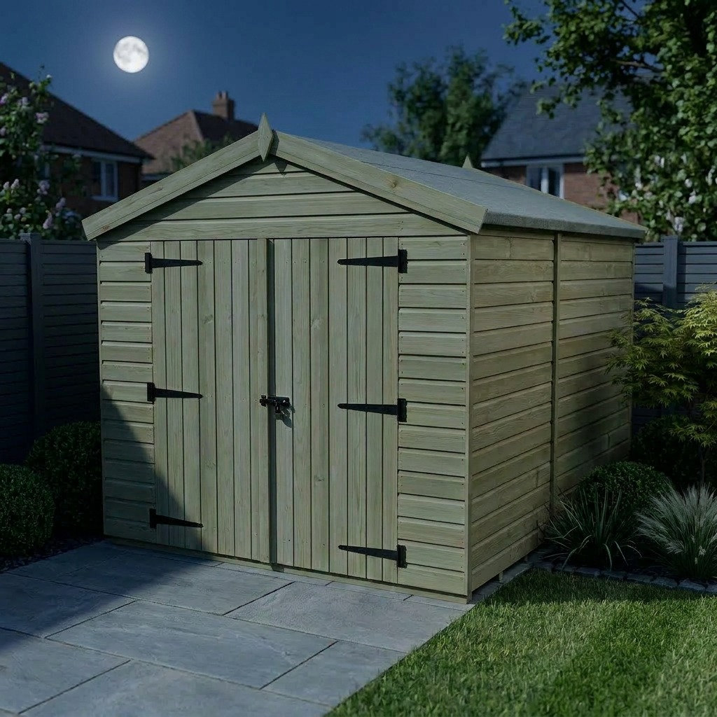 Total Sheds 8ft x 9ft Apex Garden Shed - Double Door - No Windows - Pressure Treated Timber - UK Manufactured