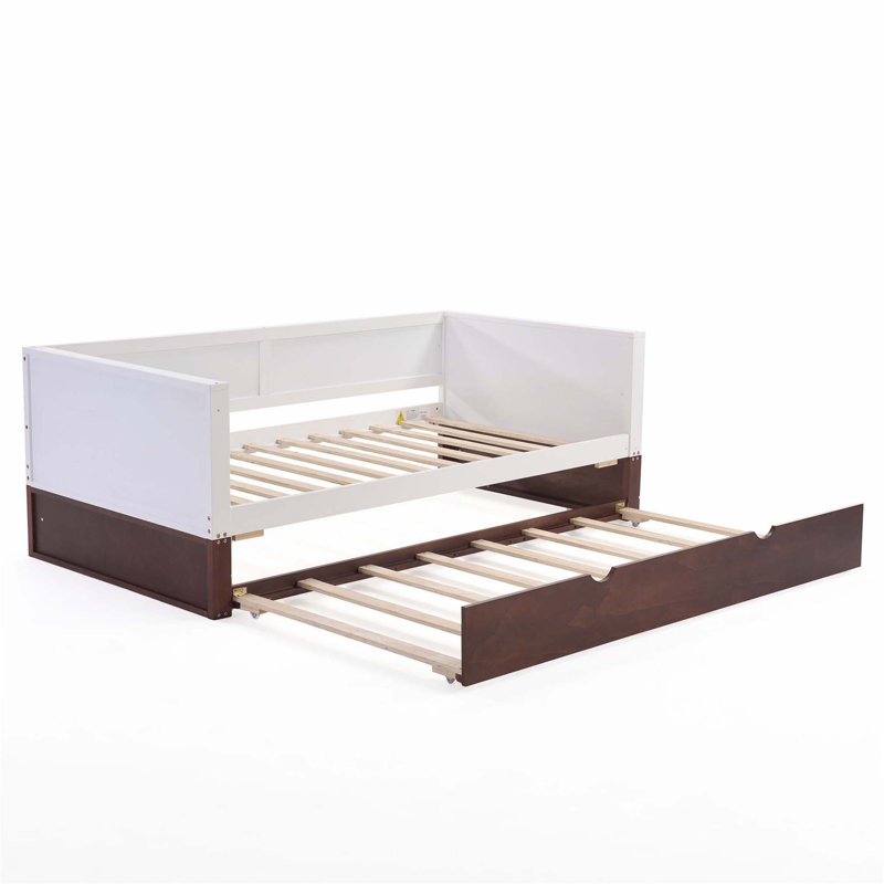 Lit de jour simple avec lit gigogne et rangement, structure en bois massif, capacité de 350 lb, roues verrouillables pour une utilisation multifonctionnelle dans n'importe quelle pièce.