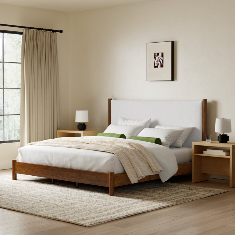 Kaplan Wood Bed, Queen, Medium Oak/Beige