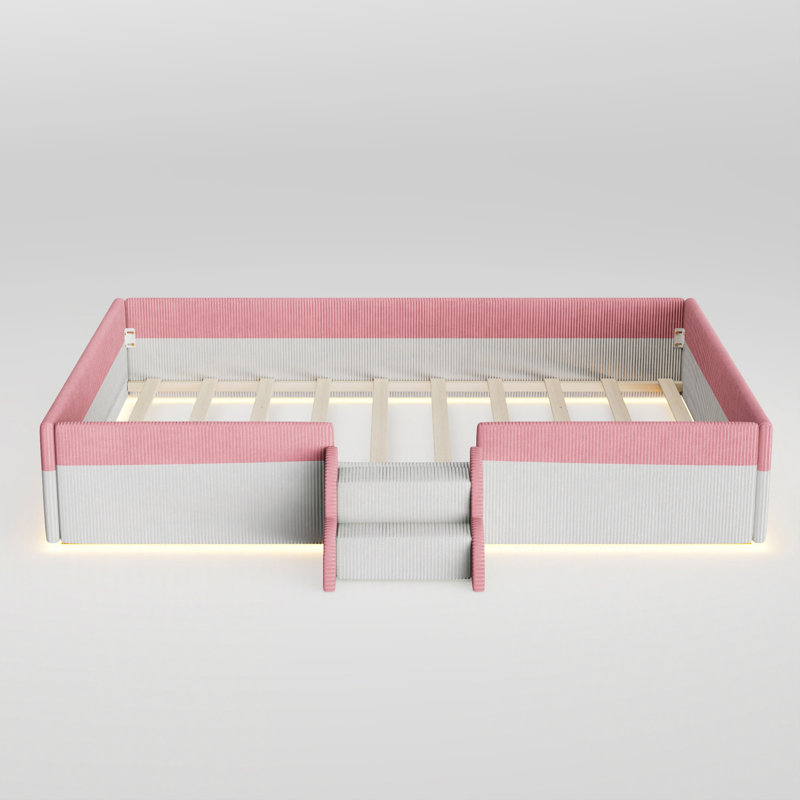Lit double tapissier sur pied avec clôture, Double, Rose et blanc