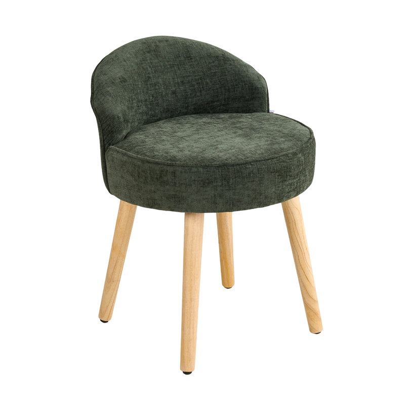 Solid Wood Accent Stool, Green, Chenille