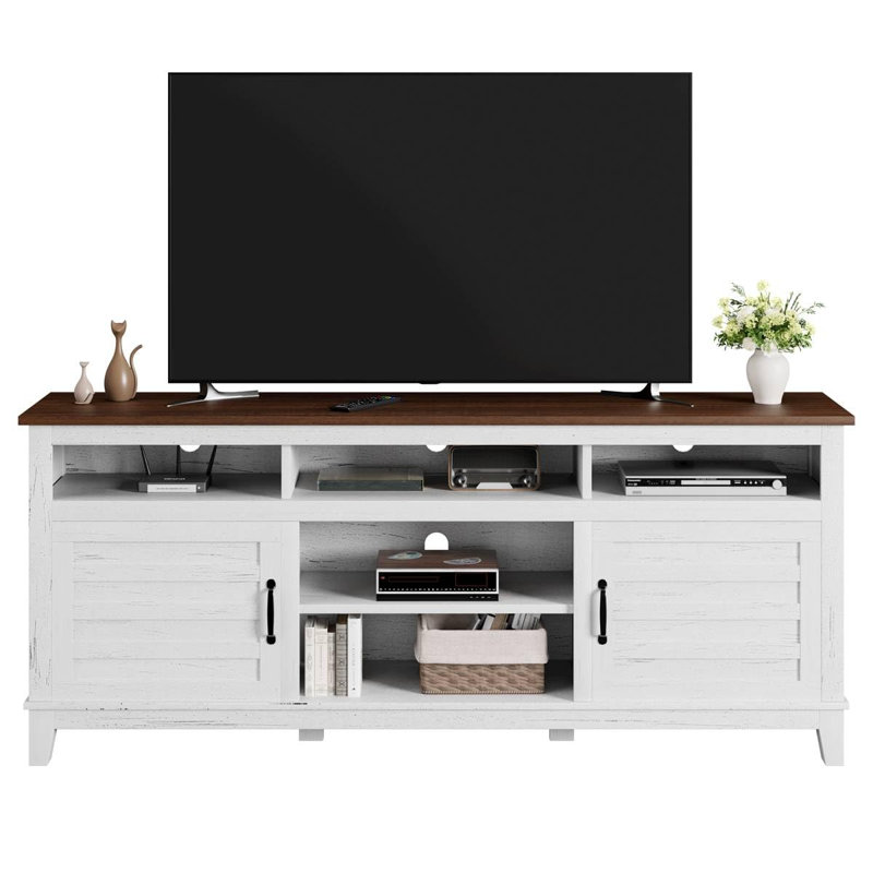 Meuble télé 70,9 po avec tablettes réglables et portes d'armoire, console de campagne pour salon, chambre à coucher