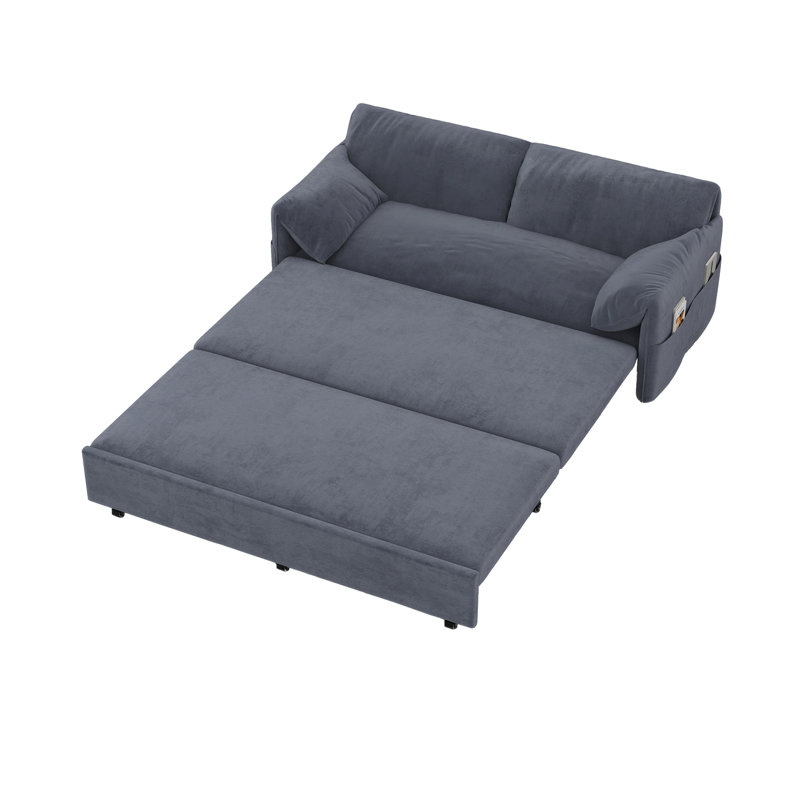 Pull Out Sofa Bed With Side Storage 3-In-1 Convertible Sleeper Sofa Bed Convertible Sofa, Dark Gray Velvet