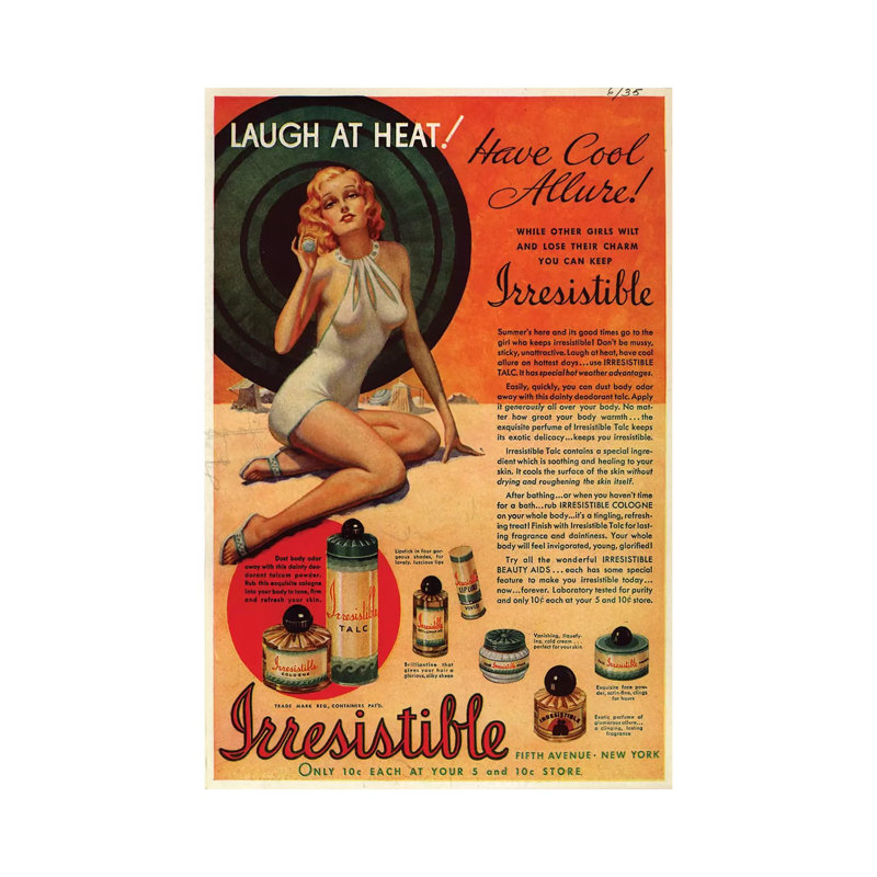1930s Irresistible Perfume Magazine Advert 1 Piece Wall Art on Canvas, 20.32 cm H x 30.48 cm W, Canvas