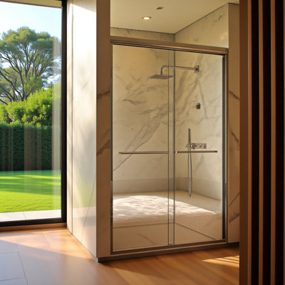 44"-48"W*72" H Semi-Frameless Double Sliding Shower Door, Bypass Shower Door, 1/4" (6Mm) Thick Sgcc Tempered Glass Door, Chrome
