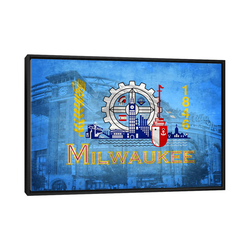 «Milwaukee Flag» par Miller Park, impression sur toile, H 18 po x l 26 po x P 1,5 po, Toile avec cadre flottant noir
