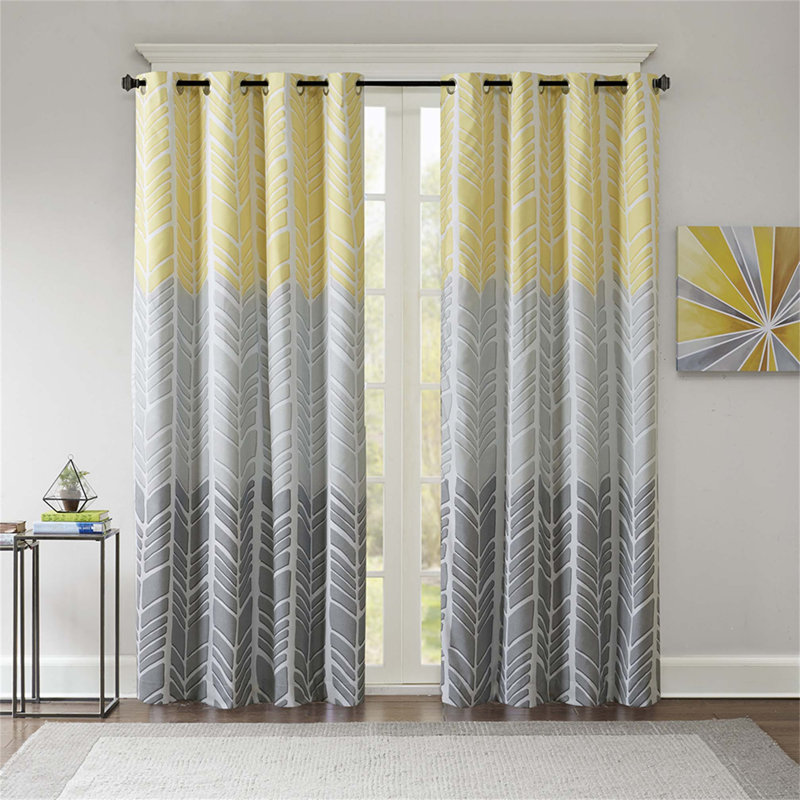 Rideau occultant en polyester Lamaar, Gris/Jaune