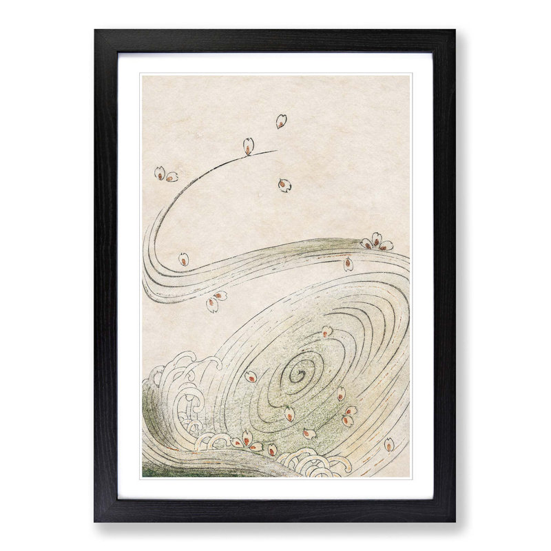 Wave Illustration by Watanabe Seitei - Picture Frame Painting Print, 48cm H x 36cm W x 2cm D, Black Framed