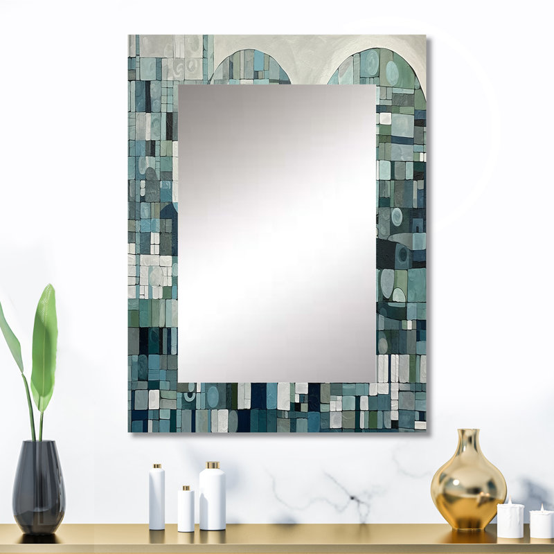 «Blue and Green Bohemian Medley - Boho Mosaic Unique Wall Mirror, Blue Mirror, Art imprimé en métal, 32 po x 24 po