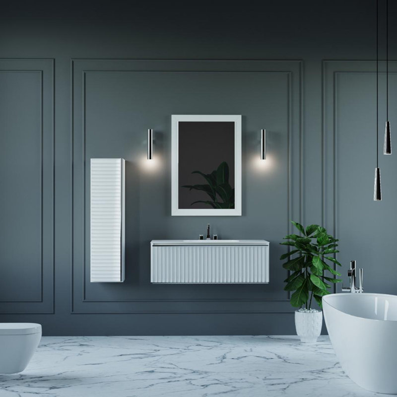 Meuble-lavabo simple l 40 po CANALE, Blanc, Chrome
