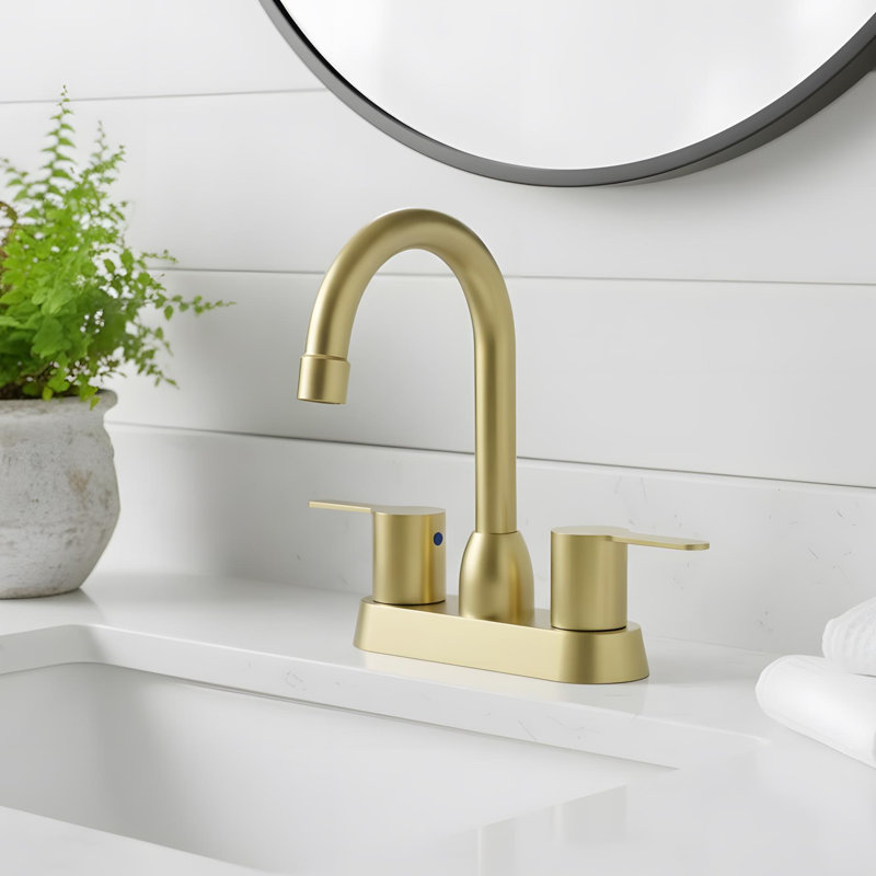 Robinet de lavabo de salle de bain pour 3 trous avec 2 poignées, Or brossé