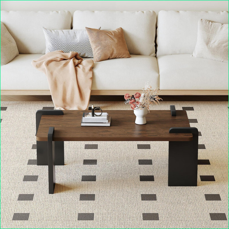 Table basse en panneau de fibres à densité moyenne noyer pour petits espaces, peu encombrante et facile à assembler en 15 minutes