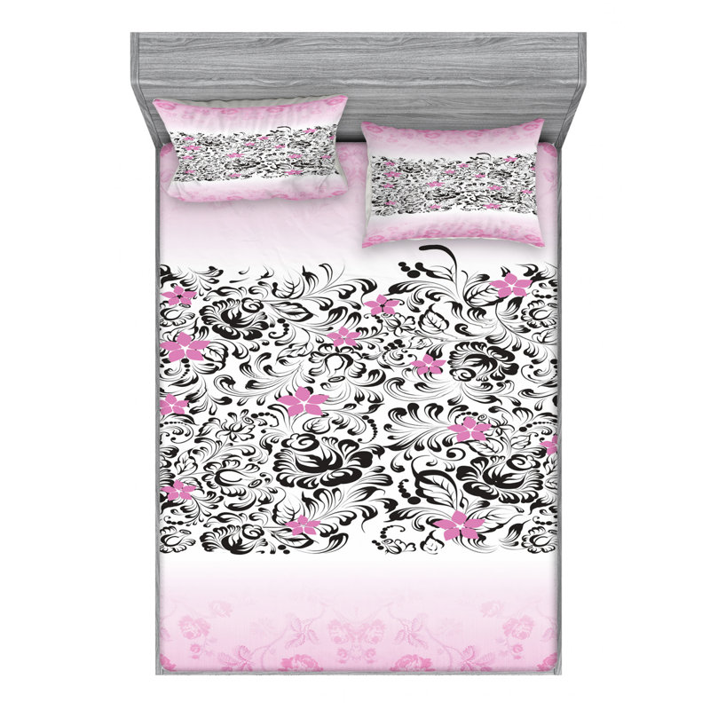 Microfiber Floral Sheet Set, Queen Sheet Set + Fitted Sheet + 2 Pillowcases