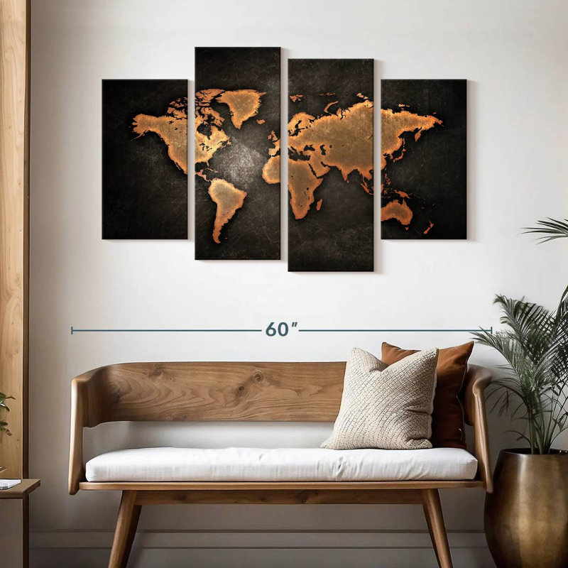 Carte du monde rétro Aliaz, H 32 po x l 52 po