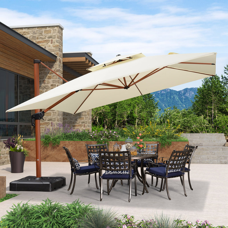 Grand parasol de patio extérieur en porte-à-faux carré, base incluse, crème, Crème, crème, H 108 po x l 144 po x P 144 po