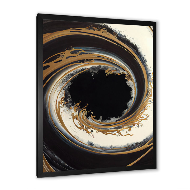 Cercle noir et doré V - art mural moderne sur toile, H 20 po x l 12 po x P 1 po, Impression noire sur toile encadrée