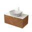 Meuble-lavabo et lavabo 36 po, armoire de rangement en contreplaqué flottant, portes doubles en sergé avec garniture en métal, vasque en céramique à motif marbré et plateau en pierre frittée blanc de Carrare, couleur grain de bois de chêne Corolla