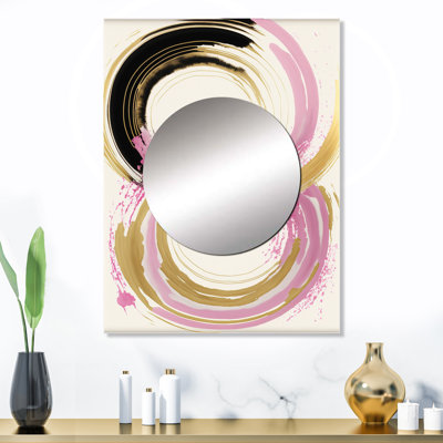 Larghetto rose et doré courbes IV - marbre abstrait, décoration murale unique et moderne, grand miroir, art imprimé en métal