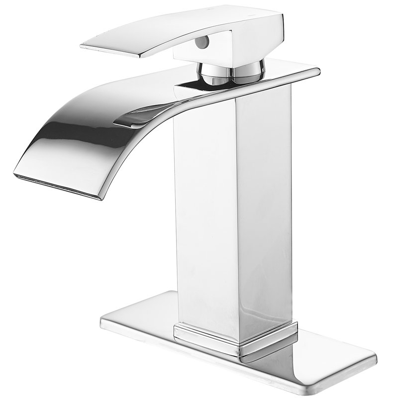 Robinet pour salle de bain avec robinet à une poignée pour 1 ou 3 trous, plaque d'alimentation et tuyau, Chrome poli