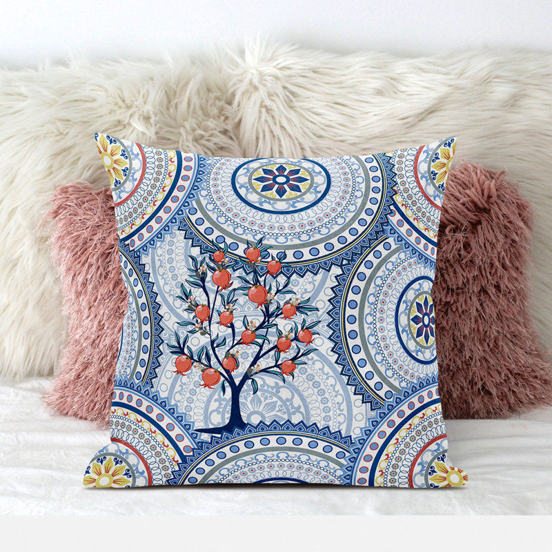 Indoor / Outdoor Floral Square Cushion, 66cm H x 66cm W, Indigo/Green/Yellow